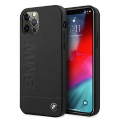 BMW BMHCP12MSLLBK Back Case Aizmugurējais Ādas Apvalks Telefonam Apple iPhone 12 / 12 Pro Melns