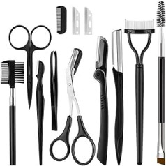 Kingmas Eyebrow Razor, 9 in 1 Eyebrow Kit, Face Razor, Face Trimmer, Razor, Eyelash Comb, Angled Eyebrow Brush, Grooming Scissors, Tweezers for Women