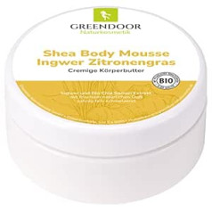 Greendoor ķermeņa sviests Bodymousse ingvera citronzāle ar organisko šī sviestu 200 ml, īpaši bagāts ādas kopšanas līdzeklis, dabīgs ķermeņa sviests, vegāns, dabīgs ādas kopšanas krēms