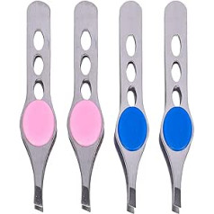 ‎Lurrose Lurrose Eyebrow Tweezers Stainless Steel Bevel Tip Eyebrow Shaping Facial Hair Beard Remover Hair Plucker for Men Women Ingrown Hair Splinters Pink Blue