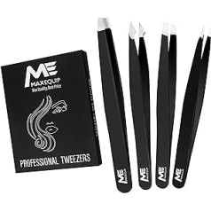 Me Maxequip 4 x Tweezers for Face Women Men Professional Stainless Steel Eyebrow Tweezers Precision for Ingrown Hair Tweezers on Nose Ear (Black)