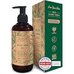 Soena Naturals Aloe Vera Gel ar 100% organisko alvejas | Bez alkohola un smaržām | Dabiskā kosmētika | Cruelty Free | Mitrinātājs | After Sun - 250 ml - Ražots Vācijā