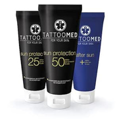 Tattoomed All in Bundle SUN — Tattoo Saules aizsardzība tetovētai ādai — TattooMed Sun Protection SPF 25 & SPF 50 un TattooMed After Sun (3x 100 ml)