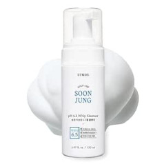 Etude House SoonJung pH 6,5 Whip Cleanser 5,1 fl. oz. (150 ml) 21AD| Nekomedogēns un hipoalerģisks mīksts burbuļu mitrinošs sejas tīrīšanas līdzeklis jutīgai ādai