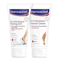 Hansaplast Anti Callus 2-in-1 pīlings 1 iepakojums (75 ml), kauliņu noņemšana ar pumeka akmeni un kalnu sāli + pretkalusa intensīvais krēms (75 ml), krēms kausa noņemšanai uz kājām