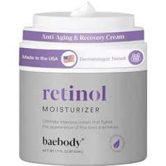 Baebody Retinol mitrinošs krēms sejai un acu zonai – ar 2,5% aktīvo retinolu, hialuronskābi, vitamīnu E. Pretnovecošanās formula samazina grumbiņas un smalkās krunciņas. Labākais dienas un nakts krēms, 50 ml (1,7 Fl.Oz) -