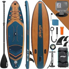 ALLPICK Premium SUP Board Set, Stand Up Paddling Board, Inflatable with Universal Camera Mount, Complete Accessories, Board for Children and Adults, Beginners and Advanced, 180 kg