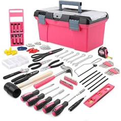 Apollo 170 Pink Complete Household Tool Kit with Pink Tools, Wall Hanging Kit and Tool Box for Everyday DIY Work and More for Women and Girls