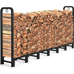 Amagabeli 244 cm x 36 cm x 121 cm Outdoor Firewood Shelf for Fireplace Heavy Duty Firewood Stacking Storage Shelves for Patio Metal Wood Holder Stand Steel Tube Wood Stacking Tools Black