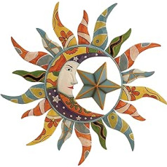 Deco 79 Wanddekoration aus Metall, Sonne und Mond, für drinnen und draußen, abstraktes Muster, 63,5 x 2,5 x 63,5 cm, mehrfarbig
