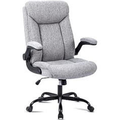 Ergonomisks biroja krēsls MZLEE, datorkrēsls, rakstāmgalda krēsls, grozāms darba krēsls ar paceļamu roku balstu, regulējams augstums, ērts birojam, mājām, spēlēm (pelēks audums)