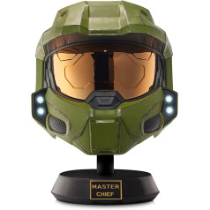 Halo Master Chief Deluxe Helmet with Stand - LED Lights on Each Side - Battle Damaged Paint - One Size Fits All - Build Your Universe