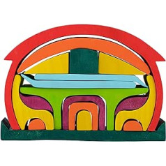 HBS Games Montessori sarkanā māja ar apaļu jumtu, izglītojoša rotaļlieta, motorisko prasmju rotaļlieta, dabīgs bass, koka puzles