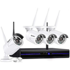 REIGY 2MP WLAN novērošanas kameru komplekts āra bezvadu ar audio ierakstīšanu, 4 x 1080P IP kamera + 8CH 5MP WiFi NVR, CCTV sistēmas videonovērošana ar IR nakts redzamību, ūdensizturīgs, bez cietā diska, melns