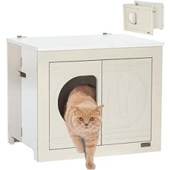 Petsfit kaķu pakaišu kastes skapis, salokāms kaķu skapis kaķu pakaišu paplātei, izgatavots no koka ar ieeju un vairākiem ventilācijas caurumiem, kaķu māja kaķiem, suņiem, krēmkrāsas