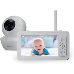 Babysense 5 collu HD bērnu monitors ar kameru un audio, tālvadības pults un slīpuma funkcija, regulējams nakts apgaismojums, liela darbības rādiusa, divvirzienu audio, 4x tālummaiņa, nakts redzamība, 4000 mAh akumulators