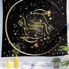 Berkin Arts Decor Gobelēns Zelta zvaigznāji Zodiaka stils Simboli Sienas Gobelēns Estētisks fons Zivju pop vintage Drukāts lietošanai iekštelpās ārā 150 x 200 cm