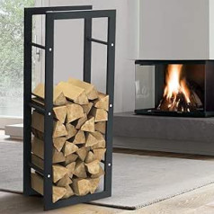 BAKAJI Wood Shelf Vertical Rectangle Metal Indoor Wood Home Garden Fireplace Stove Modern Design (100x25x40cm)