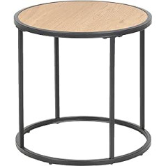 AC Design Furniture Jörn Round Side Table with Wild Oak Effect Table Top and Black Metal Base Industrial Design Living Room or Accent Table, 1 Piece, H 43 x W 45 x D 45 cm