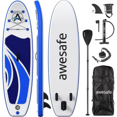 awesafe Aufblasbares Stand Up Paddle Board mit Premium SUP/ISUP Zubehör inkl. Рюкзак, Bodenflosse für Paddeln, Paddel, Anti-Rutsch-Deck, Handpumpe, Leine