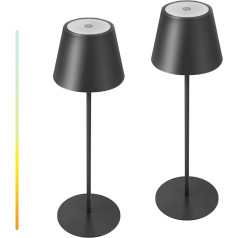 2 x aptumšojama āra galda lampa Bezvadu pieskāriena metāla LED akumulatora galda lampa IP54 ūdensnecaurlaidīga, ar baterijām darbināma galda lampa guļamistabai, lasīšanai, darbam, bāram, restorānam (melna)