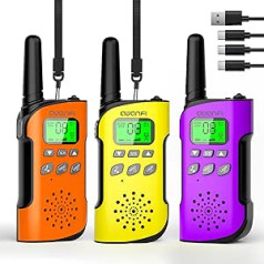 AWANFI Walkie Talkie Children's Set of 3, Walkie Talkie Rechargeable with Li-ion Battery, Radio Set, 2-Way Radio with VOX, Torch, Walky Talky Camping/Adventure, Gift for Children from 3-12 Years