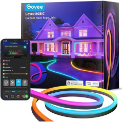 Govee āra neona LED sloksne, 10 m, IP67 ūdensizturīga RGBIC LED sloksne ar 64+ ainām, mūzikas sinhronizācija, lietotņu vadība pagalmam, dārzam, iekšpagalmam, Helovīna dekorēšanai, darbojas ar Alexa un Google asistentu