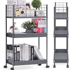 APEXCHASER Kitchen Trolley with 3 Levels, Narrow Rolling Trolley, Recess Shelf on Wheels, Space-Saving Kitchen Shelf and Bathroom Shelf, All-Purpose Trolley for Small Limited Spaces, Kitchen, Office,