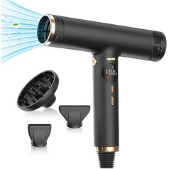 200 Million Ion Hair Dryer, UKLISS Hair Dryer with Unique 50-100°C Temperature Control, Quick Drying, Rotating Magnetic Nozzle Diffuser, 292 g, Ultralight, for Travel, Curly Hair