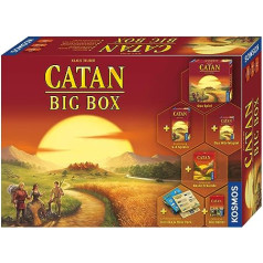 Kosmos — Catan Big Box 2019, sākuma komplekts ar Catan, spēlē iekļauts paplašinājums, kauliņu spēle un 4 scenāriji, galda spēle 3 līdz 6 spēlētājiem no 10 gadiem, CATAN kolonisti