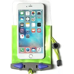 Aquapac ūdensizturīgs tālruņa maciņš peldēšanai, smaiļošanai, burāšanai — zemūdens plastmasas somiņa (363) mobilajiem tālruņiem Apple iPhone 6, 7, 8, X, 11, 12, 13 un Samsung tālruņiem (PlusPlus, zaļa)