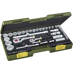PROXXON Steckschlüsselsatz, Komplettsatz mit 1/4'' und 1/2''-Umschaltratsche sowie Schraubendrehergriff, 65-teiliges Werkzeug-Set für zöllige Schrauben ar Kunststoffkoffer, 23294, 45 x 5 cm3