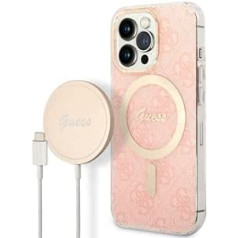 Guess Bundle GUBPP13XH4EACSP korpuss un lādētājs iPhone 13 Pro Max rozā cietais korpuss 4G druka