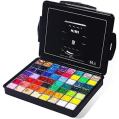 ARTFLY HIMI guašas krāsu komplekts, 56 krāsas x 30 ml, ieskaitot 8 metāla un 6 neona krāsas, unikāls želejas krūzes dizains somā, guaša necaurspīdīgi akvareļi