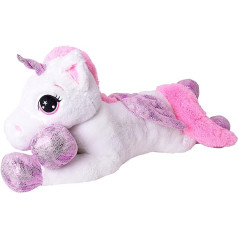 TE-Trend Unicorn Cuddly Toy XXL Unicorn Plush Toy 130 cm with Purple Glitter Horn, Wings Unicorns Soft Toy White Play Horse Girls Gift Multicoloured