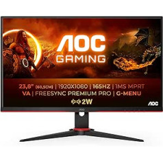 AOC Gaming 24G2SAE 24 collu FHD monitors, 165 Hz, 1 ms, FreeSync Premium (1920 x 1080, VGA, HDMI, DisplayPort) melns/sarkans