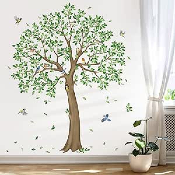 decalmile Wall Sticker Large Tree Green Wall Sticker Tree Falling Leaves Wall Sticker Baby Room Bedroom Living Room Classroom Wall Decoration (H: 150cm)