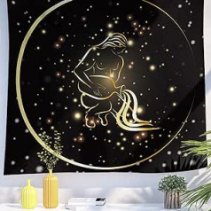 Berkin Arts Decor Gobelēns Zelta zvaigznāji Zodiaka stils Simboli Sienas piekarināmais Gobelēns Estētisks fons Ūdensvīrs Reliģisks Noslēpumains kopmītnei 150 x 200 cm