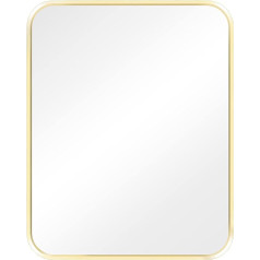 Navaris Wall Mirror with Metal Frame in Gold – Decorative Mirror 50 x 40 x 2.5 cm for Hanging – Bathroom Mirror Hallway Bathroom Toilet – Rounded Corners – Decorative Mirror Rectangular