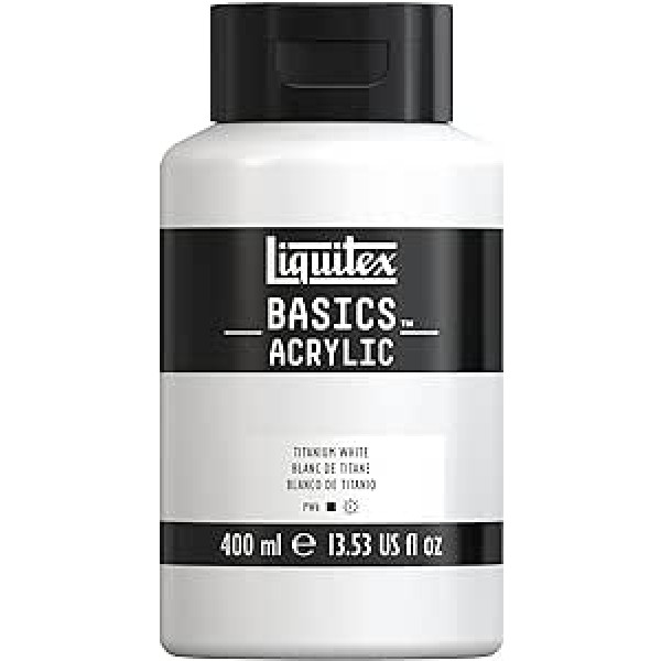 Liquitex Basics 8870337 akrila krāsa, monopigmentēti mākslinieciskie pigmenti, viegls, ātrs, vidēja viskozitāte, arhīva kvalitāte, zīdaini spīdīga apdare, 400 ml pudele, titāna balts