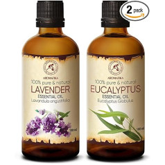 Essential Oils Set 2 x 100 ml - Lavender Oil and Eucalyptus Oil - Aromatherapy Essential Oils for Diffusers and Oil Burners - Eucalyptus Oil for Scented Candles and Soaps - Lavender Oil for Skin and