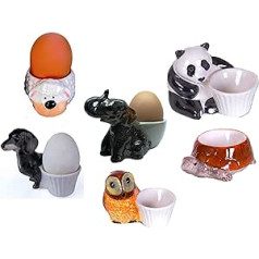 - Large egg cup set - ceramic kitchen children family ensemble group farm animals 6 pieces