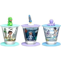 Leonardo Bambini Avventura 023682 Children's Glass with Lid and Saucer Set of 9 - 3 Drinking Glasses with Motif - Size S, Capacity 215 ml - Dishwasher Safe - 3 Glasses, Various Designs