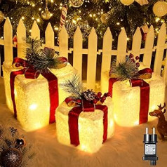 Elktry LED Gift Box, Christmas Decoration with 60 LEDs, 3 Set Outdoor Inside, Illuminated Christmas Box with Hairy Texture for Christmas, Power Gift Box Under Christmas Tree/Window/Garden Standing