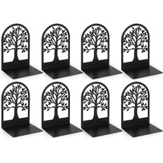 4 Pairs of Bookends, Bookends, Metal Book Holder, Bookends, Book Holder for Children, School, Library, Black, 12 x 12 x 16.5 cm