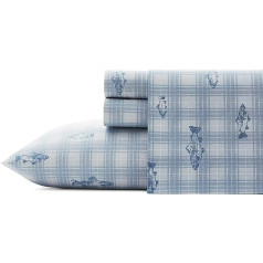 Edija Bauera Cotton Percale kraukšķīgs un vēss mājas dekors segas pārvalka komplekts divguļamā gulta Methow Plaid Blue