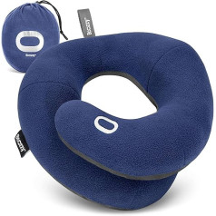 BCOZZY Neck Pillow for Travel, Provides Double Support for Head, Neck and Chin in Any Sleeping Position on Flights, in the Car and at Home, Comfortable Airplane Travel Pillow, Size Large, Blue