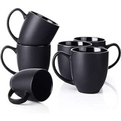 DOWAN 475 ml Coffee Cups/Coffee Mugs Set, Set of 6 Coffee Cups, Large Porcelain Coffee Cups with Handle, Matt Ceramic Cup for Coffee, Tea & Cocoa, Coffee Cup, Black, Pack of 6