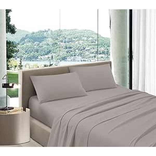 Bee Maxi Coccole kokvilnas gultas veļas komplekts - divvietīgs gultas veļas komplekts Made in Italy - Apakšdaļa 180 x 200 cm, Augstums 30 cm (Taupe, King: 180 x 200 cm)