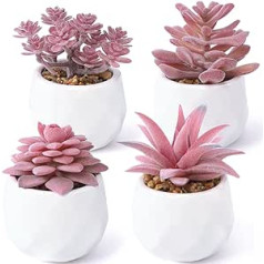 ALAGIRLS Artificial Succulent Plants with Pot, Pack of 4 Small Mini Artificial Plants for Living Room, Bathroom, Balcony, Office, Table Decoration, Pink